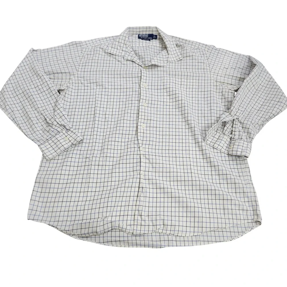 Polo Ralph Lauren Bonnard Mens Large Blue White Windowpane Check Cotton Shirt